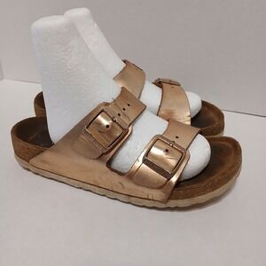 Birkenstock Arizona Metallic Copper Leather Sandals Women's 6, 36 Slip on